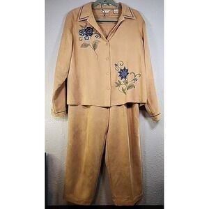 Bechamel FAUX Suede Women's Tan Floral Pants and Jacket Size Large